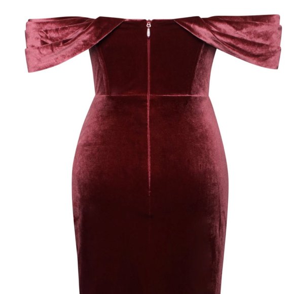 Velvet Off The Shoulder Corset Dress - Burgundy - Miss Circle - X-Small - Picture 5 of 5